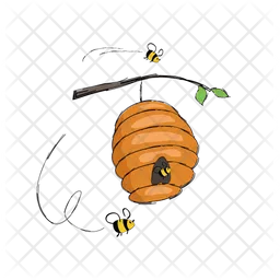 Bees Flying In Hive Hanging on Tree Branch  Icon