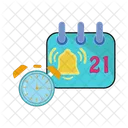 Bell in calendar with alarm clock time  Icon