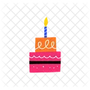 Birthday Cakes Set Cake With Celebration Candles Hand Drawn Flat Vector Abstract Illustration Icon