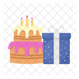 Birthday cake with gift  Icon