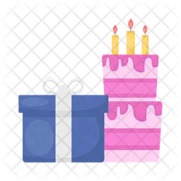 Birthday cake with gift  Icon