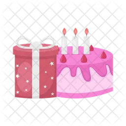 Birthday cake with gift  Icon