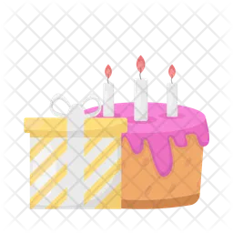 Birthday cake with gift  Icon