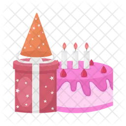 Birthday cake with gift  Icon