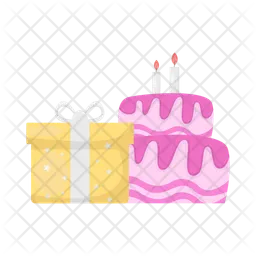 Birthday cake with gift  Icon