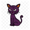 Black Cat Colored Outline Animals Scary Icon