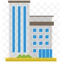 Blaue Apartmentanlage Wohnung Gebaude Symbol