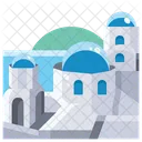 Blue Domed Church In Santorini Icon