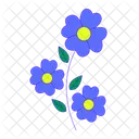 Blue Flowers Yellow Centers Green Leaves Icon