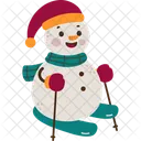 Boneco de neve esquiando feliz  Ícone