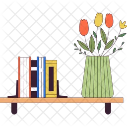 Books and flower vase on shelf  Icon