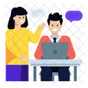 Office Discussion Boss And Secretary Colleagues Talking Icon