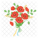 Bouquet with poppy flowers and ribbons  Icon