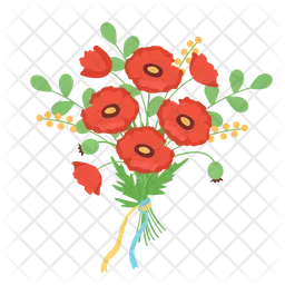 Bouquet with poppy flowers and ribbons  Icon