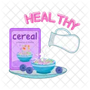 Box cereal, cereal milk in bowl, milk with grape  Icon