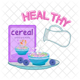 Box cereal, cereal milk in bowl, milk with grape  Icon