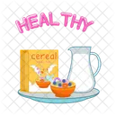 Box cereal, cereal milk in bowl with teapot milk  Icon