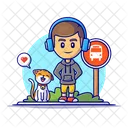 Boy And Cat  Icon