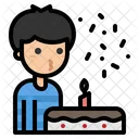 Boy Blow Candle Birthday Cake Party Icon