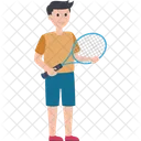 Outdoor Game Playing Tennis Sports Boy Icon