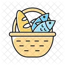 Bread And Fish In Basket Icon