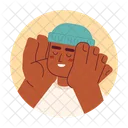 Brimless hat black man smiling hands on face  Icon