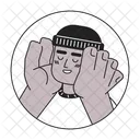 Brimless hat black man smiling hands on face  Icon