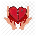 Broken heart with blood in hand  Icon
