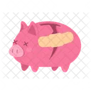 Broken pink piggy bank with patch  Icon