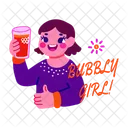 Bubbly Girl Cheers Drinking Icon