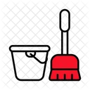 Bucket Broom Cleaning Icon