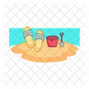 Bucket with sandals in beach  Icon
