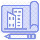 Building Blueprint Duotone Line Icon Icon