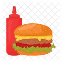Burger with sauce bottle  Icon