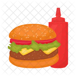 Burger with sauce bottle  Icon