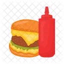 Burger with sauce bottle  Icon