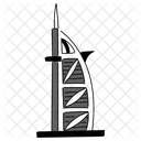 Black Monochrome Burj Al Arab Illustration Landmarks Icons Symbol