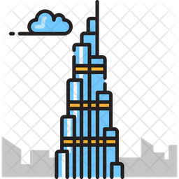 Burj Khalifa Icon - Download in Colored Outline Style