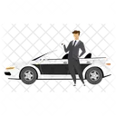 Businessman Standing By Car  Icon