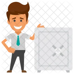 Businessman with Bank Safe  Icon