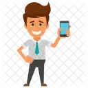 Businessman With Mobile  Icon