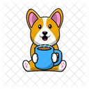 Cachorro fofo segurando uma xícara de café quente  Ícone