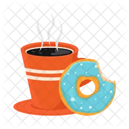 Cafe caliente con donut  Icono