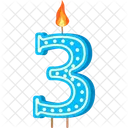 Candle Number 3 Blue Number Number Shaped Birthday Candle Icon