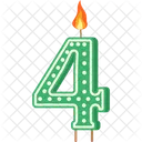 Candle Number 4 Green Number Number Shaped Birthday Candle Icon