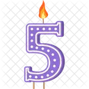 Candle Number 5 Purple Letter Number Shaped Birthday Candle Icon