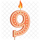 Candle Number 9 Orange Number Number Shaped Birthday Candle Icon