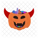 Candy in bucket pumpkin with horn  Icon