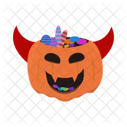 Candy in bucket pumpkin with horn  Icon