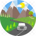 Car In Mountains Car Road Icon